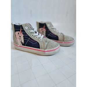 Vans Sk8-Hi Zip Unicorn Glitter Sneakers Toddler 7.5 Girl Pink Silver High Top